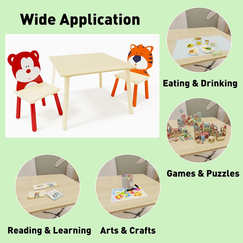 Kids Wooden Table & 2 Chair Set. Montessori Activity Table for Learning, Crafts & Play