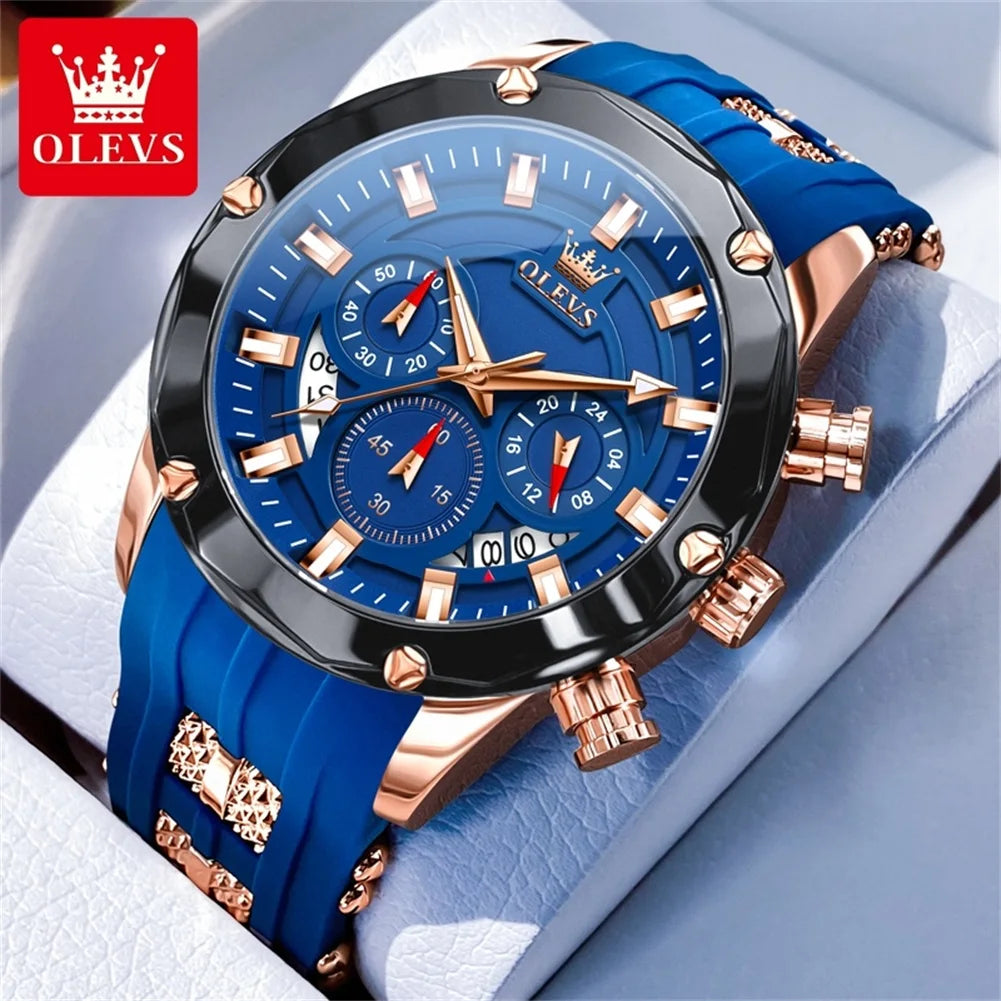 Men’s Luxury Chronograph Watch – Waterproof Silicone Strap Sports Watch