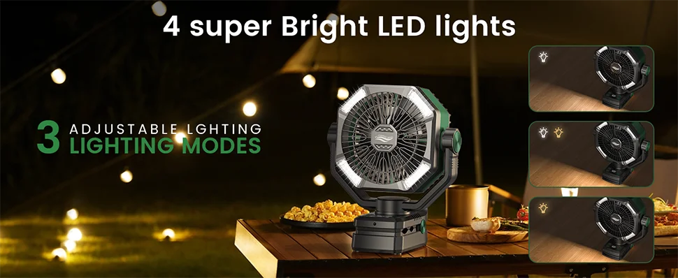 SKYTOO Rechargeable Camping Fan – 20,000mAh Portable Battery Fan with LED Lantern, Remote Control & Hanging Hook for Camping, RV, Tent & Emergency Use