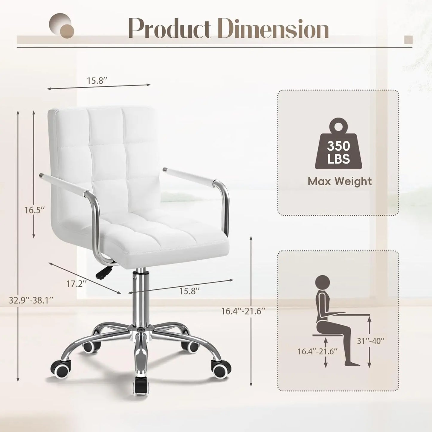 Modern Adjustable PU Leather Office Chair with Swivel Base & Arm Support