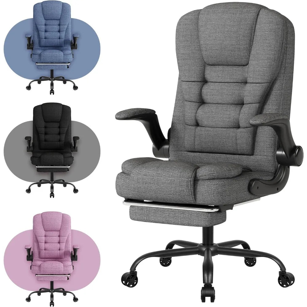 Big and Tall Office Chair, High Back Fabric Gaming Chair with Footrest, Ergonomic Desk Chair with Flip-up Armrest, Thick Padding