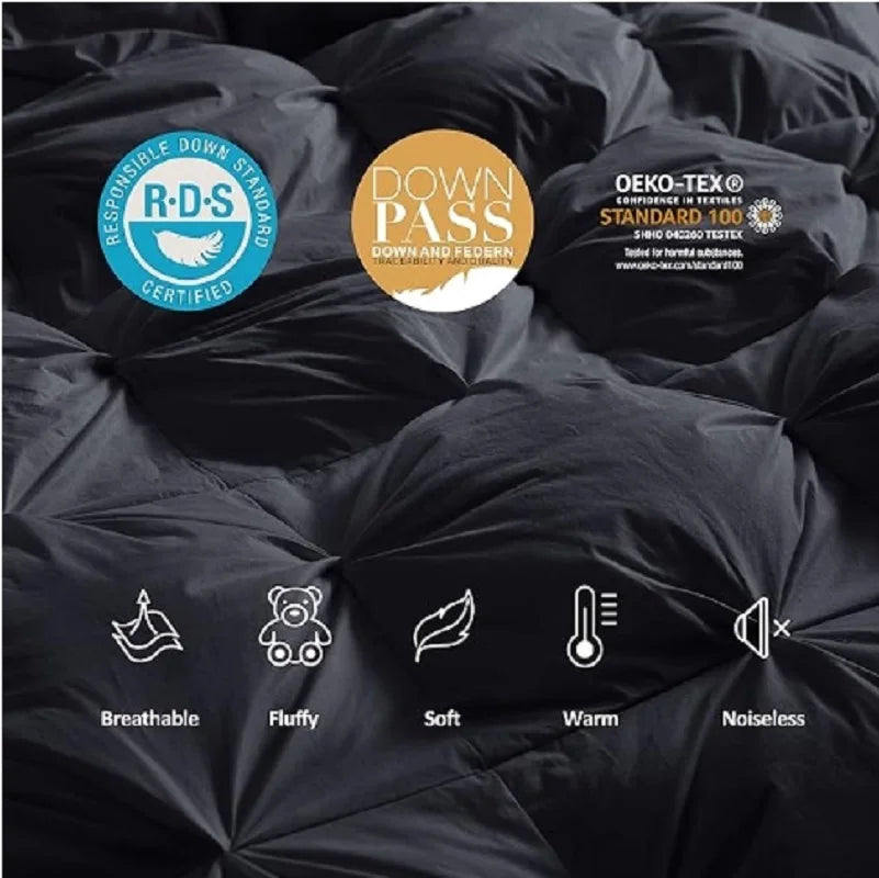 Luxurious All-Season Goose Down Feather Fiber Comforter California King Size Duvet Insert, Exquisite Pinch Pleat Design, Premium