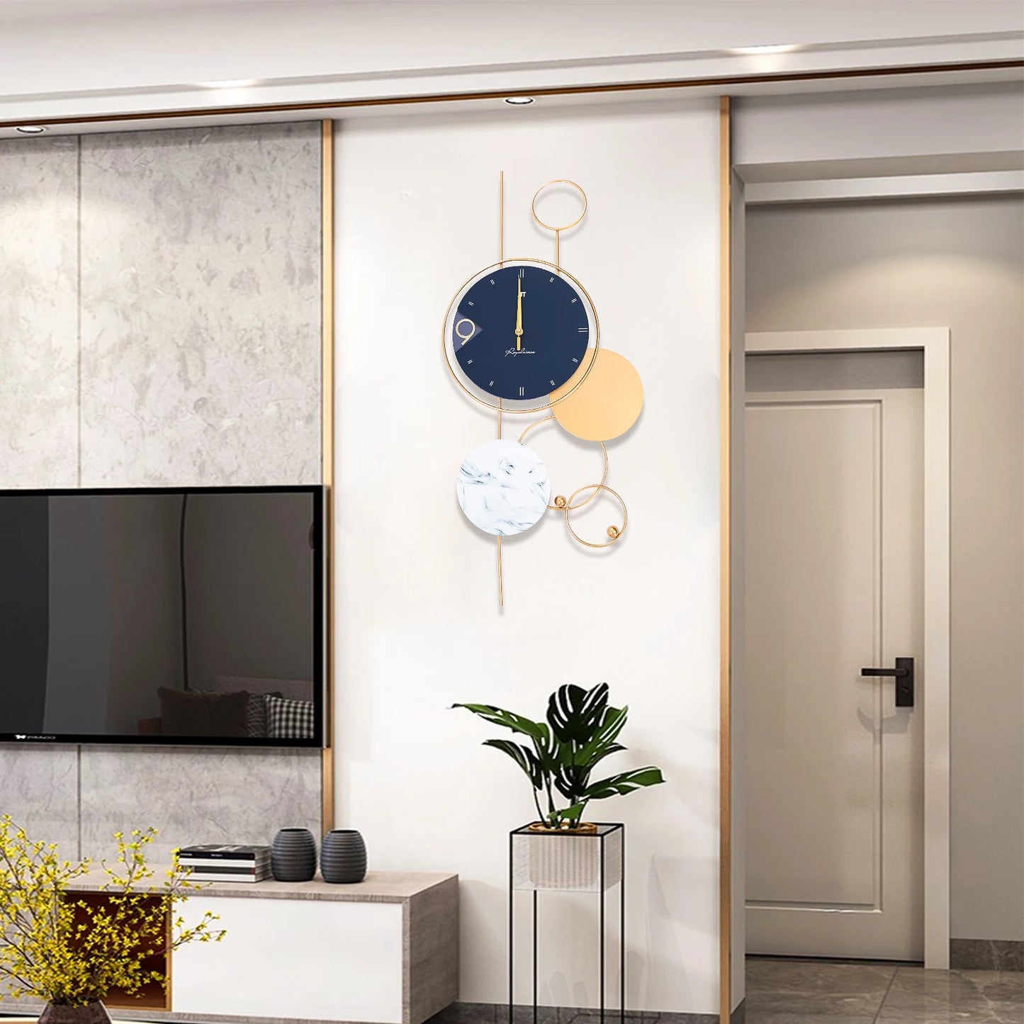 Enhance your living space with this elegant modern wall clock featuring a stylish contemporary design and silent sweeping movement. Perfect for adding sophistication and functionality to any room in your home or office.