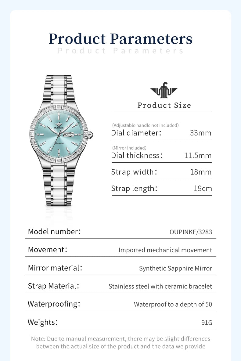 OUPINKE 3283 Luxury Woman Watch Japan Automatic Mechanical Wristwatches Elegant Ceramics Strap Waterproof Ladies Dress Watches