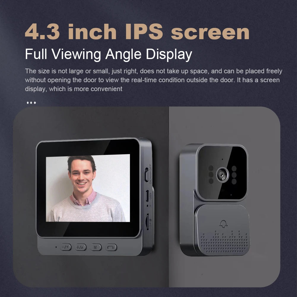 Video Doorbell Video Intercom Doorbell Camera 1080P 4.3inch IPS Screen Eye Peephole Camera 2.4G for Villa Home Office Apartment