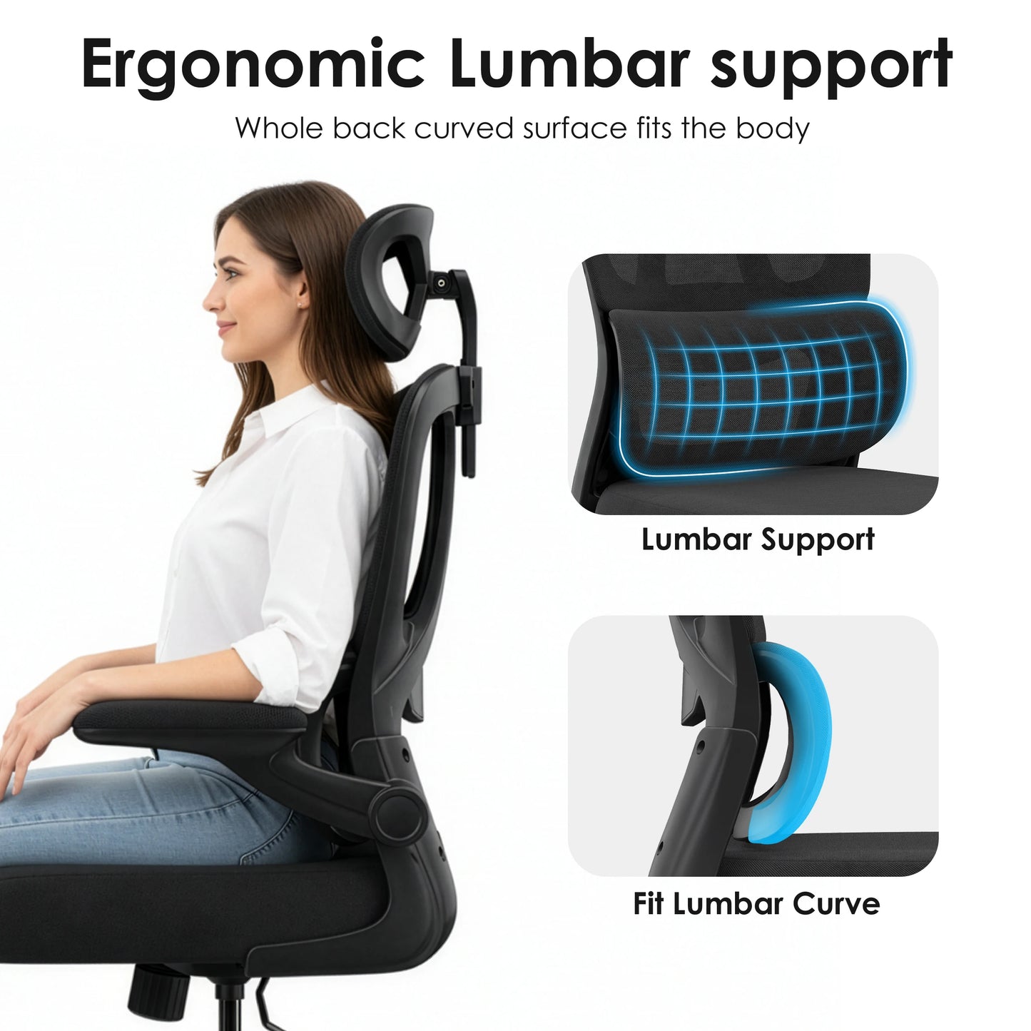 Ergonomic High Back Office Chair with Adjustable Headrest, Lumbar Support, Flip-Up Armrests & Reclining Computer Desk Chair
