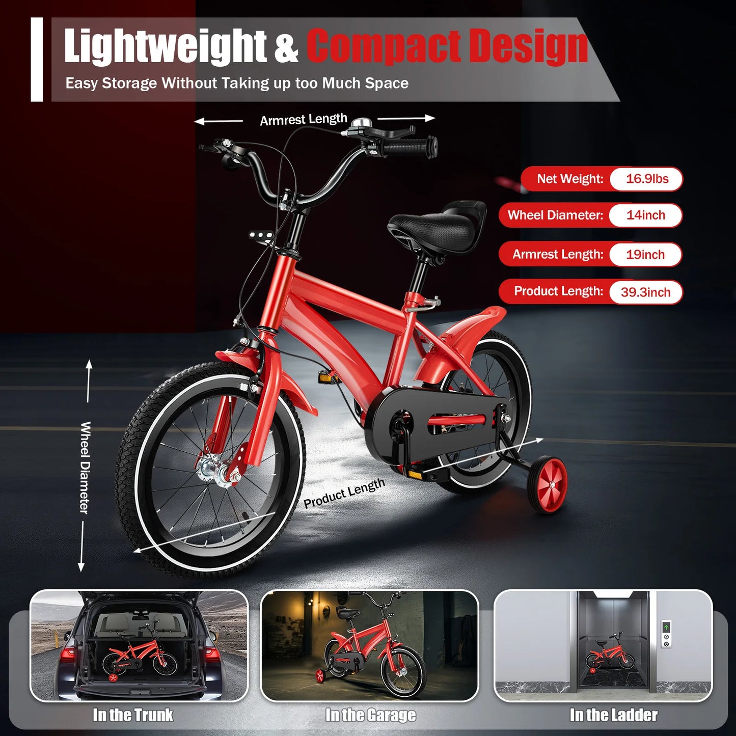14 Inch Children’s Bicycle with Training Wheels .Kids Bike for Ages 2–5, Adjustable Seat & Handlebars, Boys & Girls
