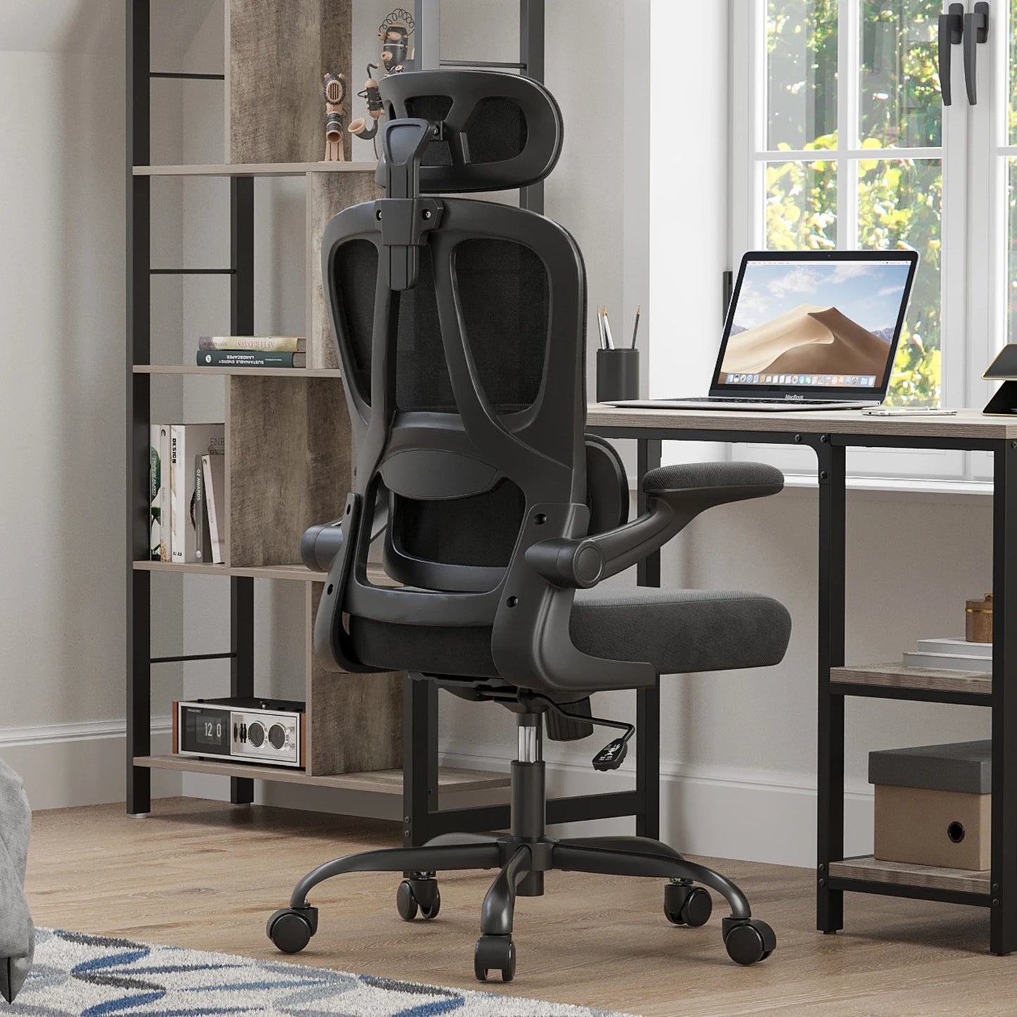 Ergonomic High Back Office Chair with Adjustable Headrest, Lumbar Support, Flip-Up Armrests & Reclining Computer Desk Chair