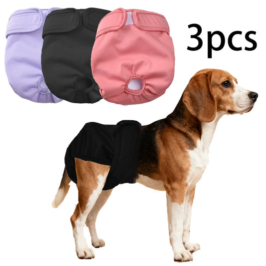 3Pcs Reusable Female Dog Diapers Washable Puppy Menstrual Period Panties Adjustable Pet Nappies For Small Medium Dogs Cat Beagle