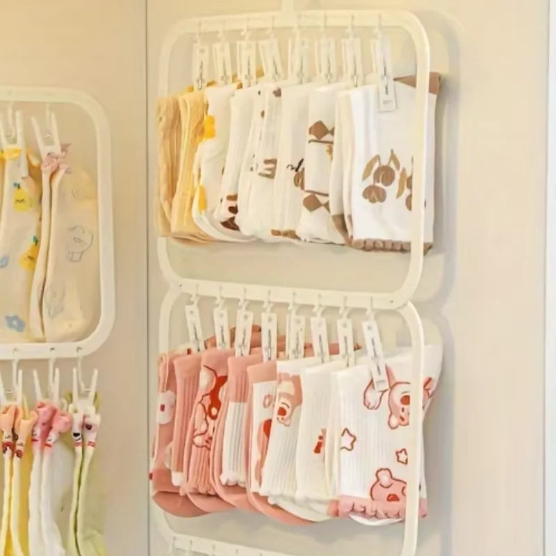 Multi-Clip Sock & Laundry Drying Hanger for Socks, Underwear, Baby Clothes & Delicates