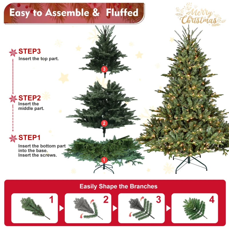 7FT Pre-Lit Artificial Christmas Tree with 750 UL Lights – Full Shape PE/PVC Mixed Branch Holiday Tree