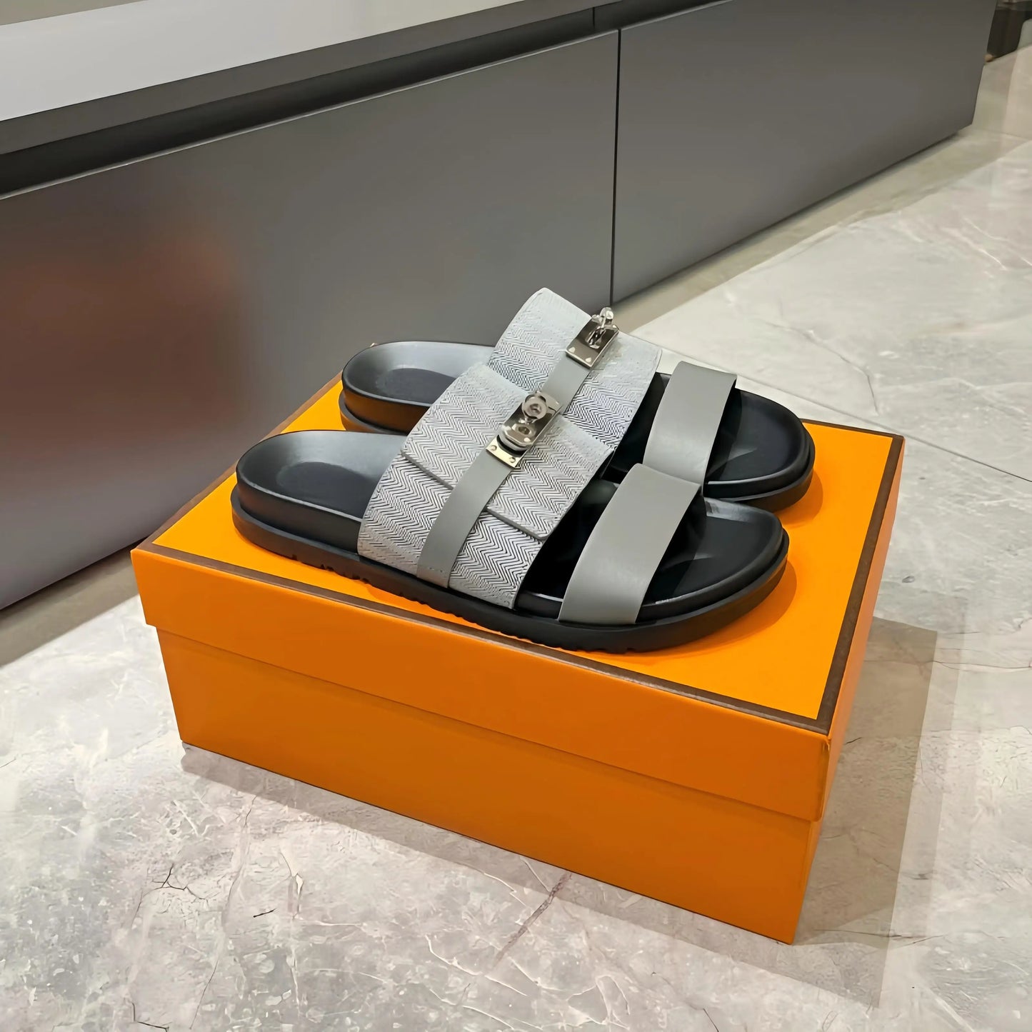 Luxury Women’s Leather Buckle Slide Sandals
