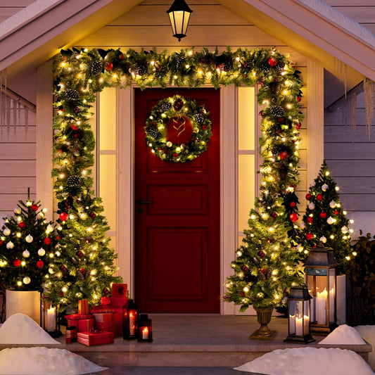 Prelit Christmas Tree Set With Entrance Trees And Wreath