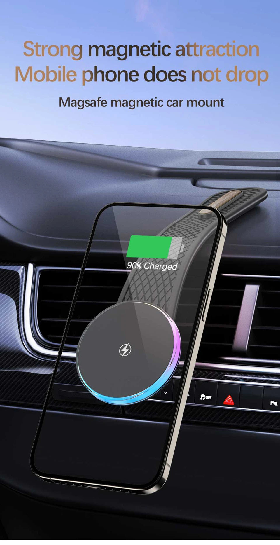 Magnetic Wireless Charger Car Adjustable Phone Holder for Magsafe iPhone 16 15 14 13 12 Pro Max 15W Fast Charging Car Charger