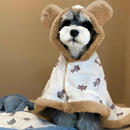 Snuggle Bear Winter Pet Coat. Warm Hooded Dog & Cat Blanket Jacket