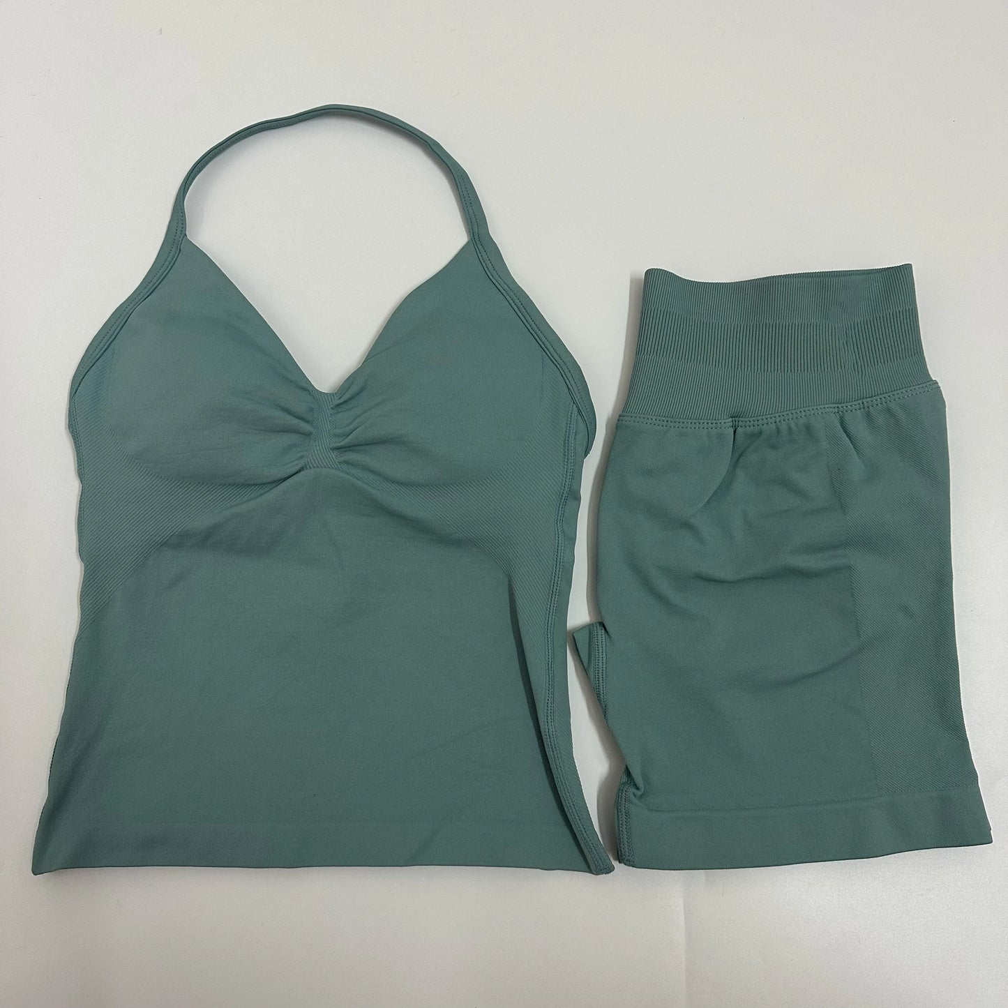 No Logo YogaGym Set Women Backless Tank Tops High Waist Scrunch Seamless Shorts Gym Suit Fitness Clothes Activewear Workout Sets