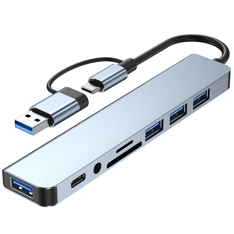 8-in-2 USB-C Docking Station Hub with HDMI, USB 3.0, SD/TF Card Reader & 3.5mm Audio Adapter