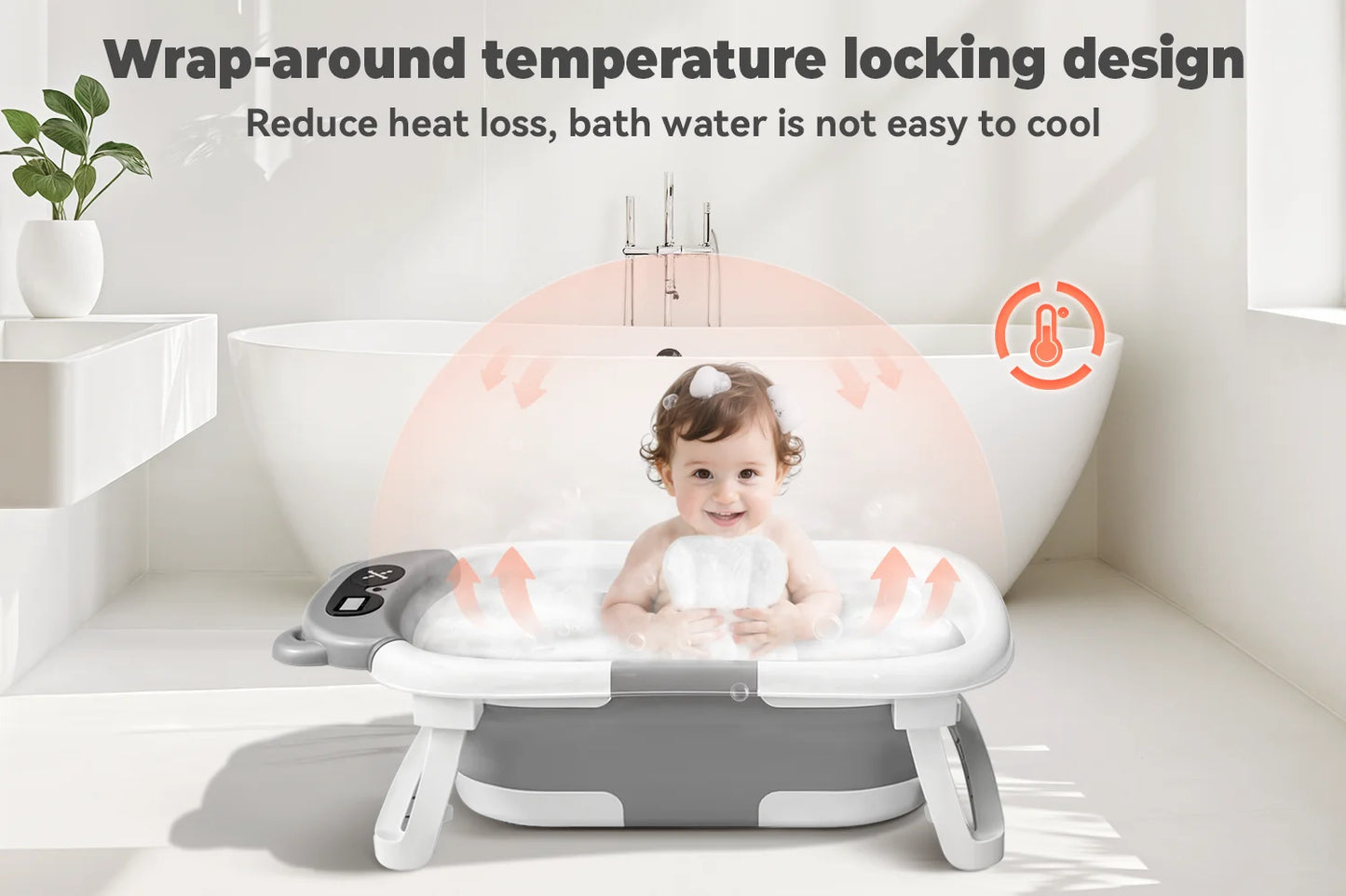Baby Tub With Soft Cushion And Thermometer Foldable Baby Bathtub With Drain Hole Durable Foldable Baby Bath Tub Newborn To Toddl