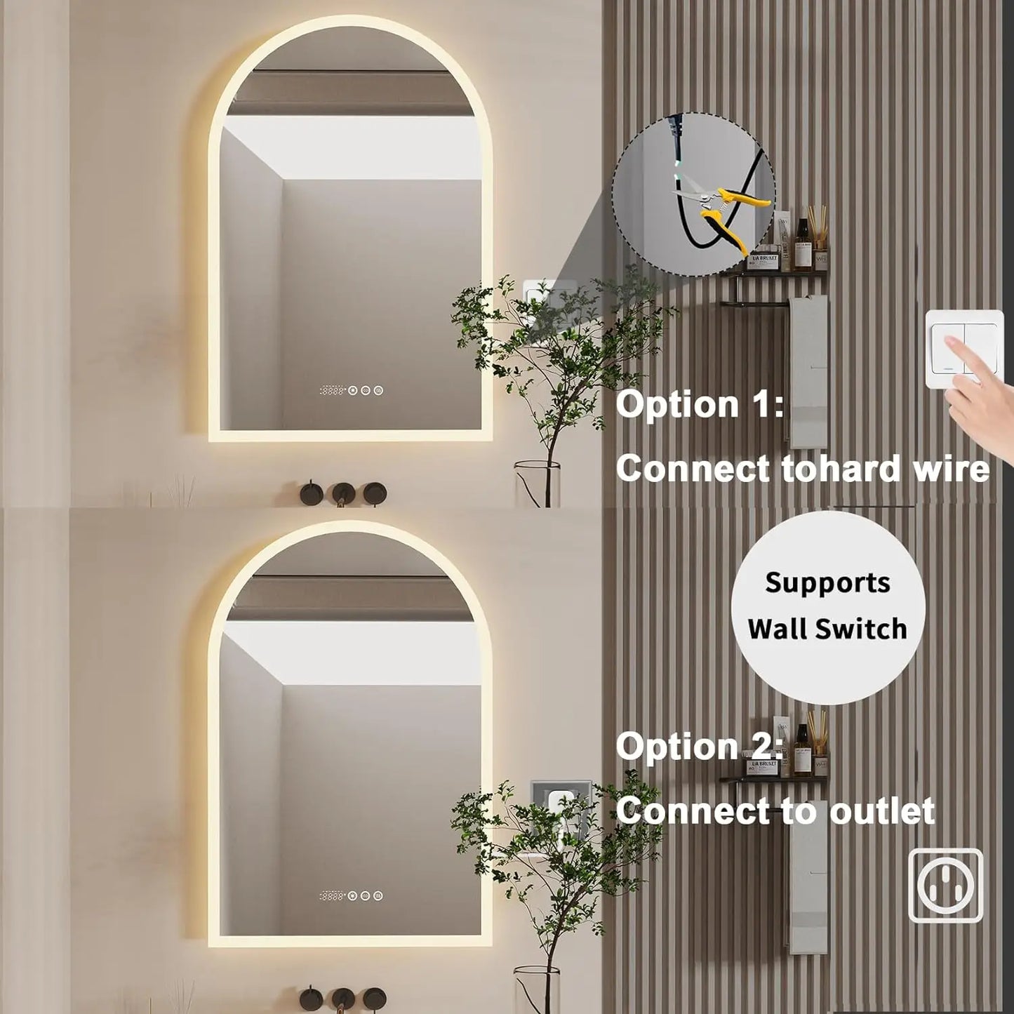 Backlit Smart LED Bathroom Mirror Arched Dimmable CRI95