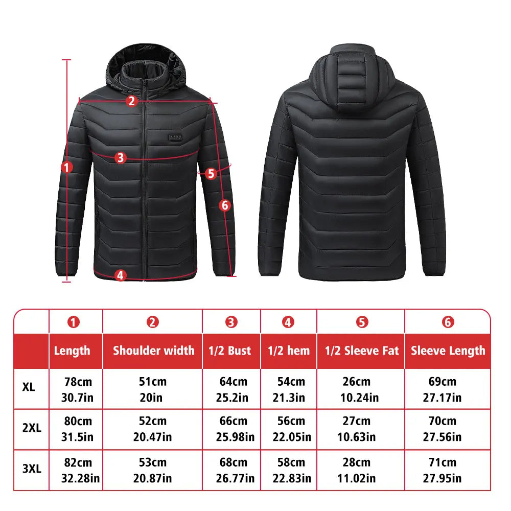 21 Areas Heating Jackets Smart Thermostat Pure Color Hooded Heated Clothing Winter USB Electric Heated Coat Self Heating Clothes