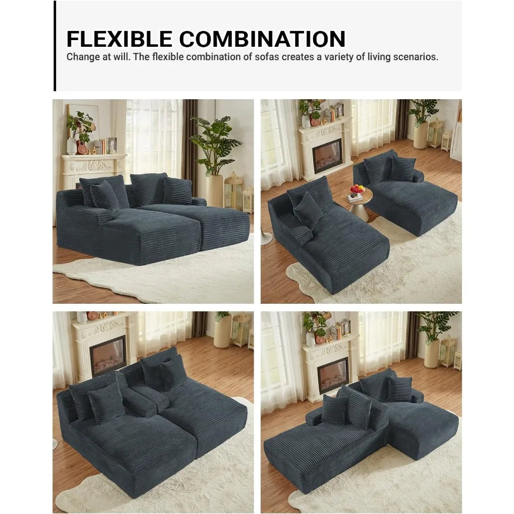 79 Inches Oversized Sectional Double Chaise Lounges Indoor, Corduroy Upholstered Boneless Cloud Stupendous Oversized Chaise Loun