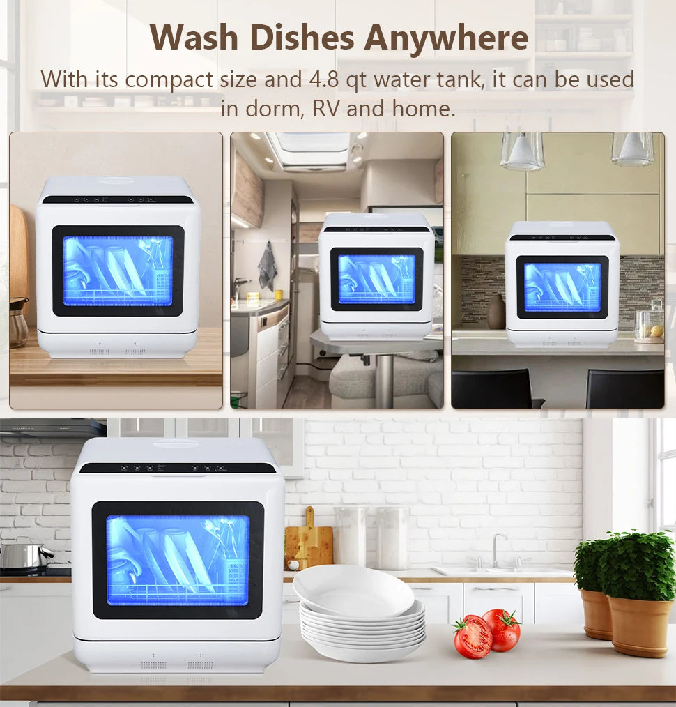 Portable Dishwasher,Countertop Dishwasher with 5L Water Tank,5 Programs, Dual Sprays,149℉ High Temp & Air Dry, Mini Dishwasher