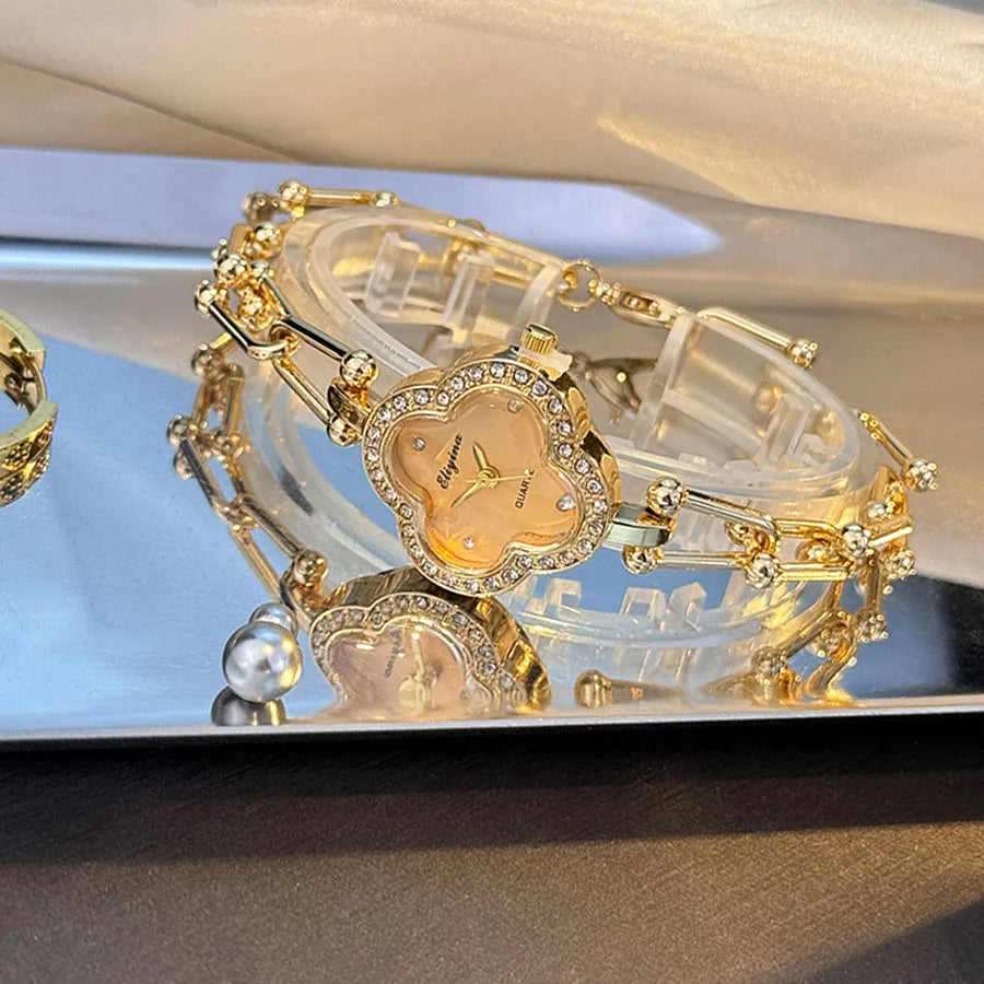 Lucky Four Leaf Clover Women’s Bracelet Watch Elegant Fashion Timepiece