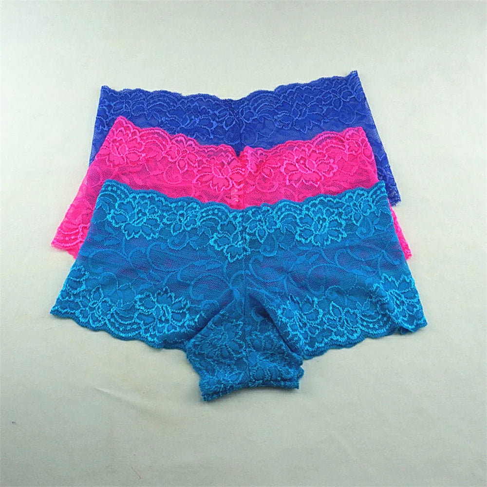 Women's Lace Boyshort Panties.  3-Pack Floral Sheer Boxer Underwear