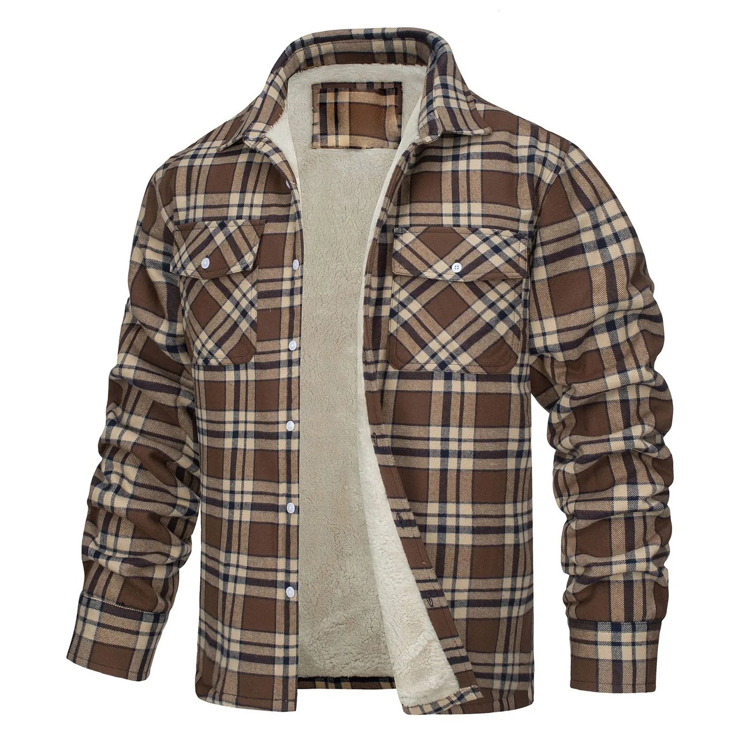 Men’s Sherpa Lined Plaid Flannel Jacket Warm Casual Button Up Coat