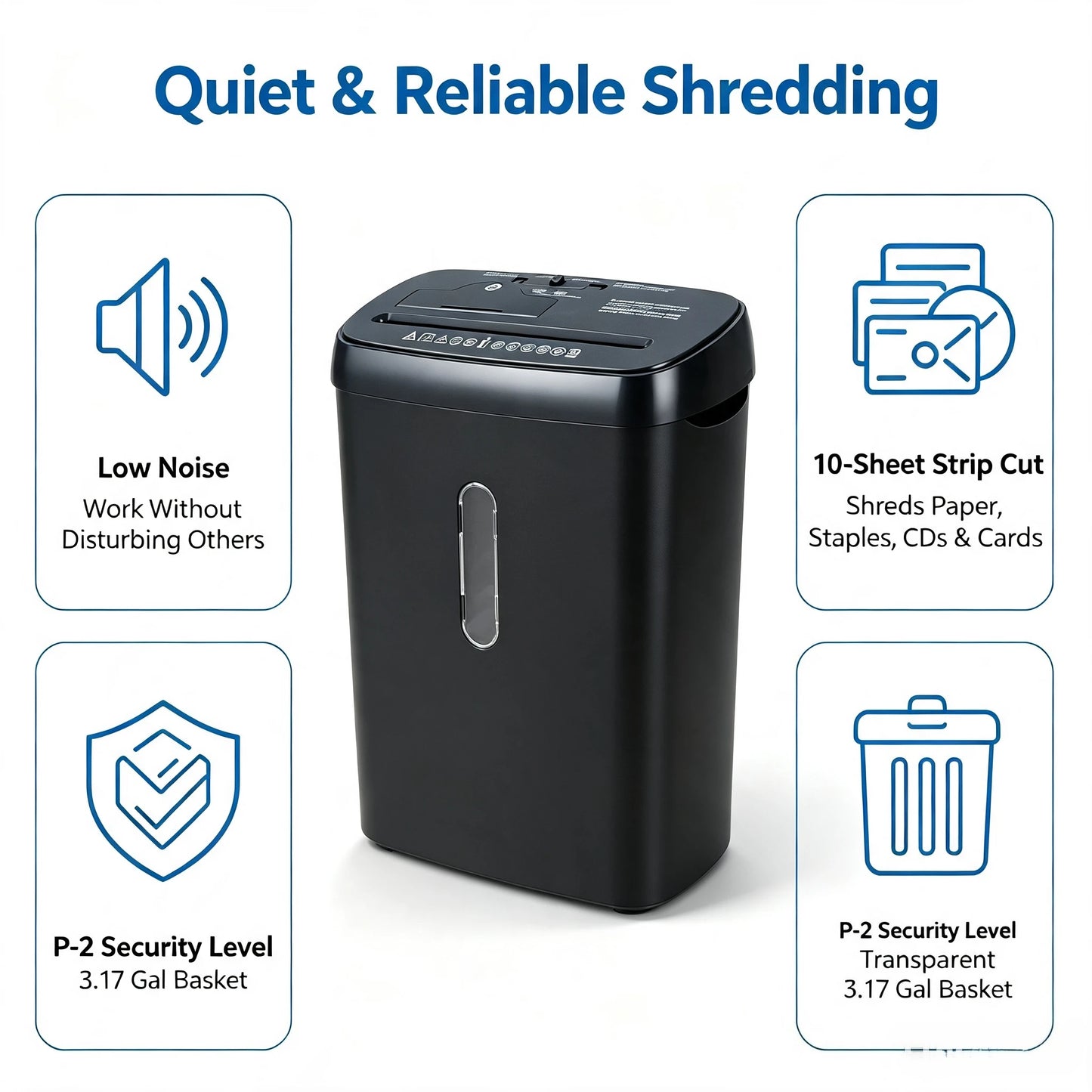 10-Sheet Strip-Cut Paper Shredder for Home & Office. P-2 Security