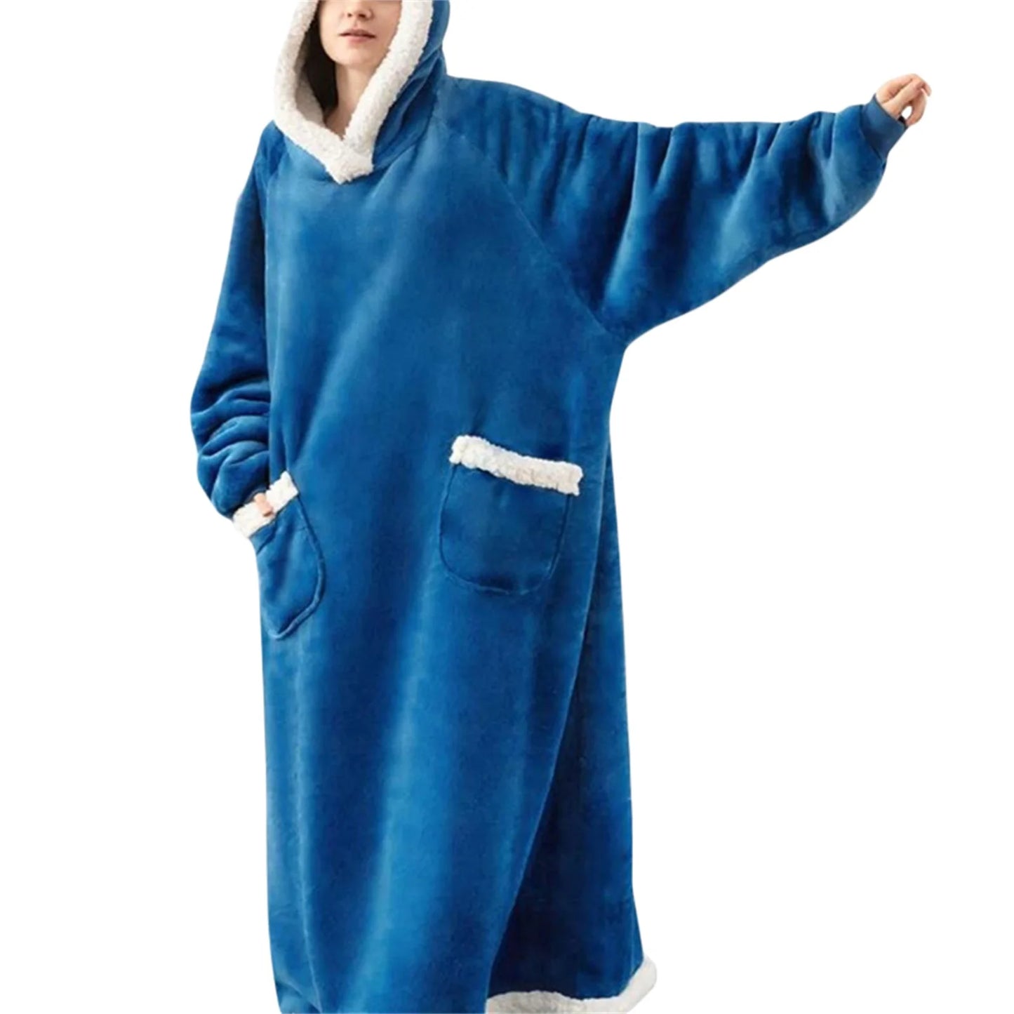 Wearable Blanket Hoodie Long Sleeve Hooded Blanket Oversized Loungewear with Pockets