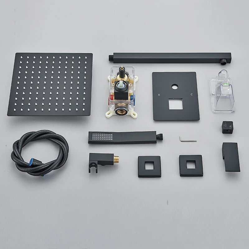 Black Concealed Shower System With Tub Spout In Wall Mount