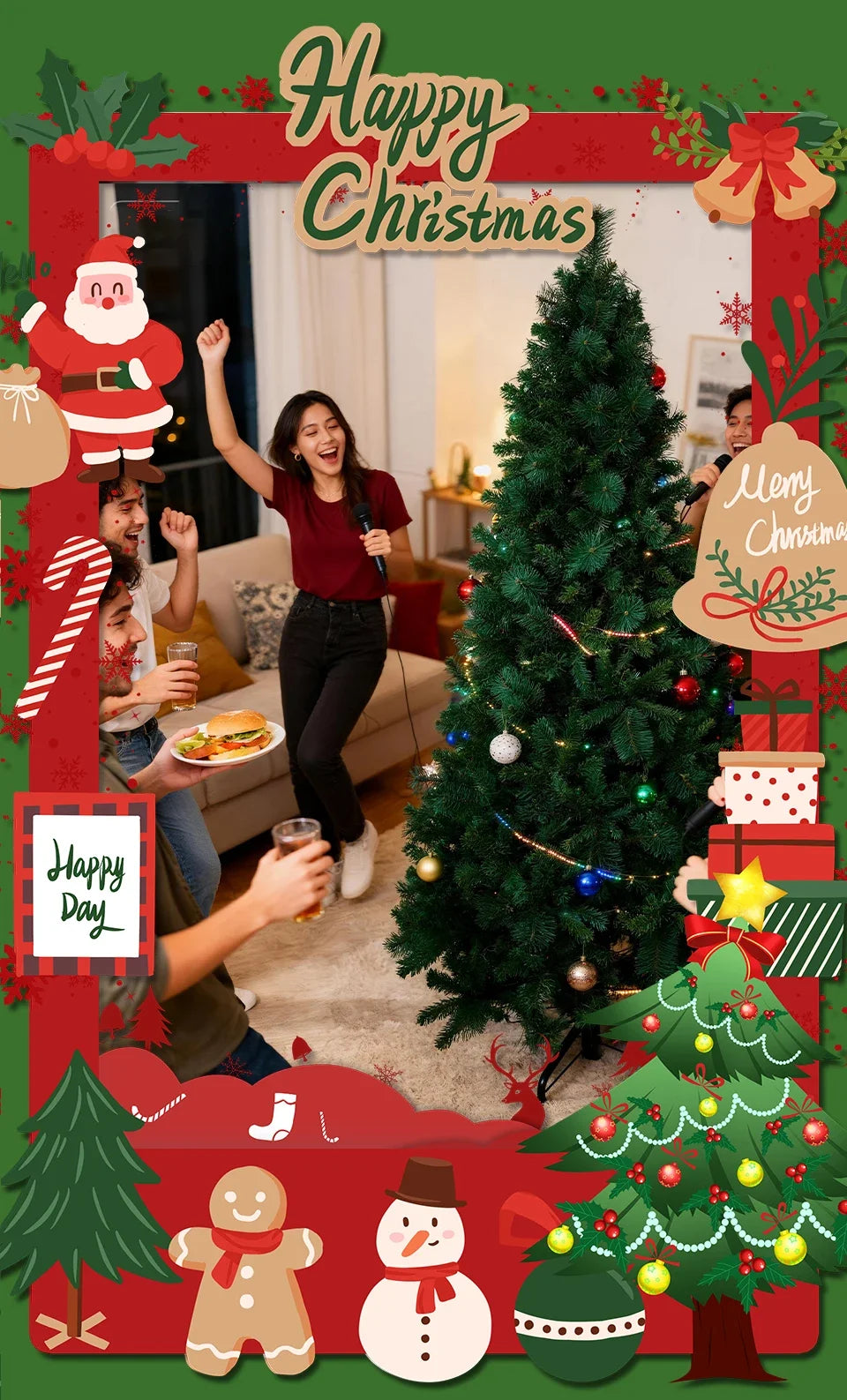 6FT Pop-Up Artificial Christmas Tree .PVC Mixed Branch Holiday Tree with Iron Stand