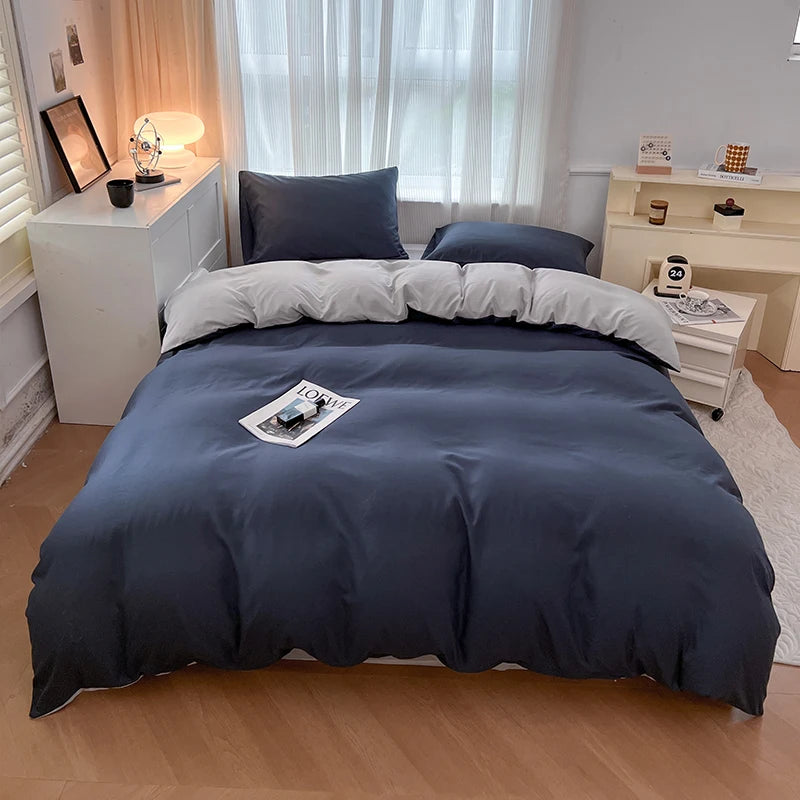 4-Piece Soft Brushed Duvet Cover Set . Solid Color Bedding