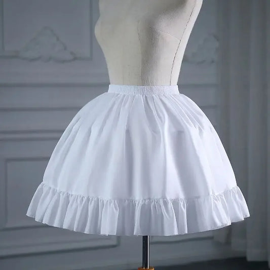 Women Girls Lolita Crinoline Petticoat Cotton Ball Gown Petticoat Short 2 Hoops Underskirt for Cosplay Big Hem Dress White