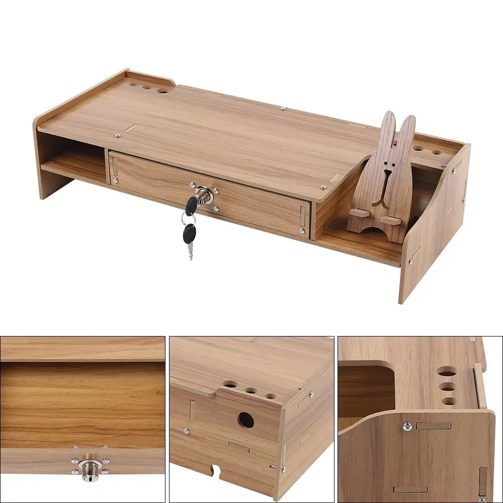 Wooden Monitor Riser Stand with Storage Drawer, Computer Monitor & Laptop Stand, Desktop Organizer for Home Office