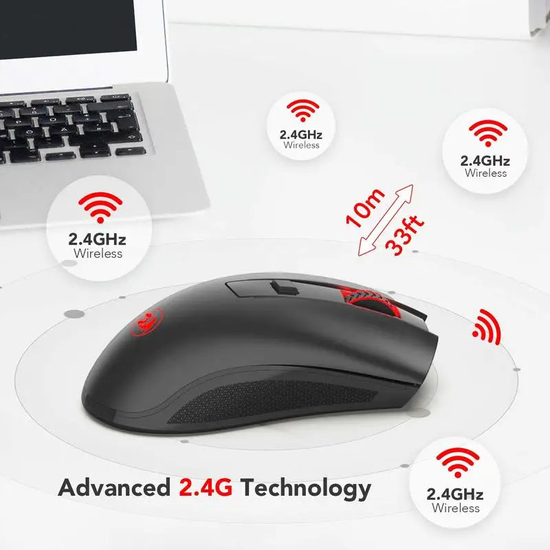 Redragon M652 2.4GHz Wireless Gaming Mouse, Ergonomic Optical USB Mouse with Adjustable DPI for PC, Laptop & Mac