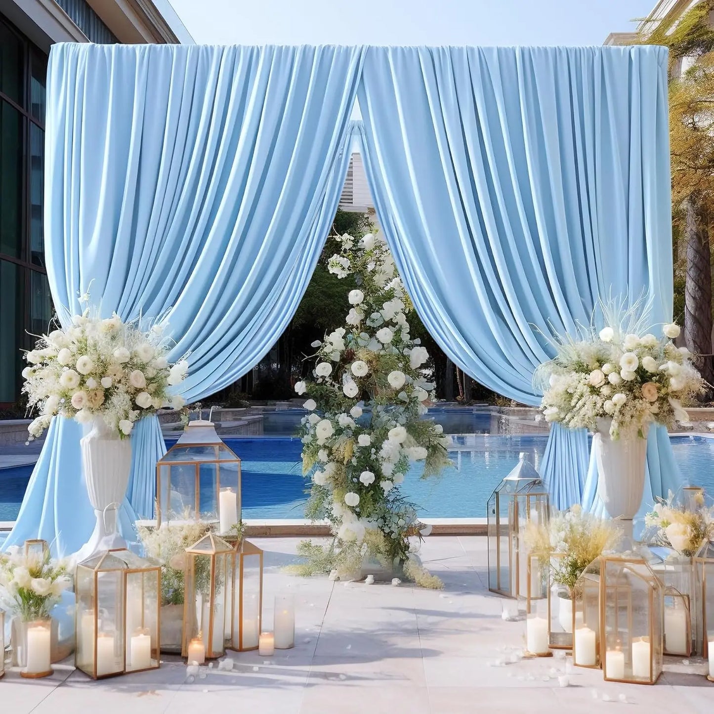 12 Panels-5ft x 10ft Baby Blue Backdrop Curtains for Parties,  Soft Silky Polyester Photo Backdrop Drapes for Weddings Birthday