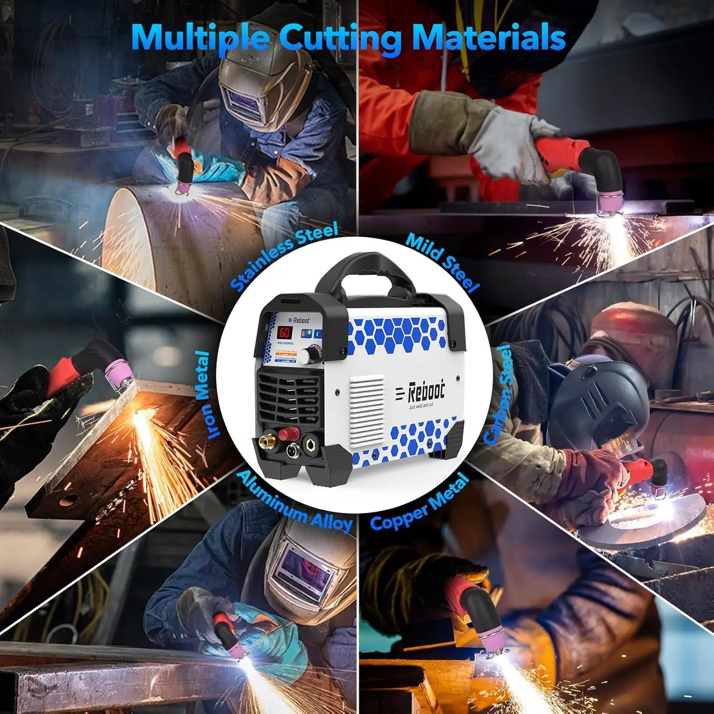 Reboot Plasma Cutter 60 Amp Pilot Arc Cutting Machine Non-Touch 1/2 inch (12mm) Clean Cut 3/4 inch (19mm) Severance Cut 110/220V