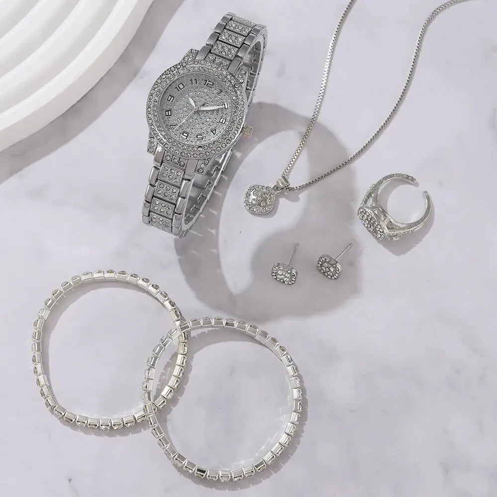 Luxury Women’s Watch & Jewelry Gift Set. Elegant Crystal Fashion Collection