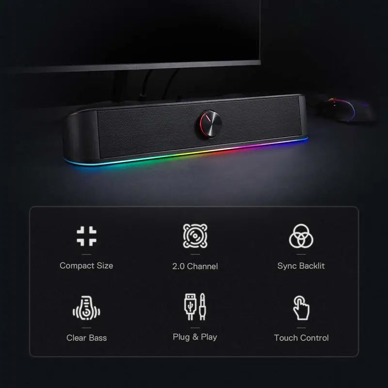 Redragon GS560 Adiemus RGB USB Desktop Soundbar . Stereo Gaming Speaker for PC and Laptop