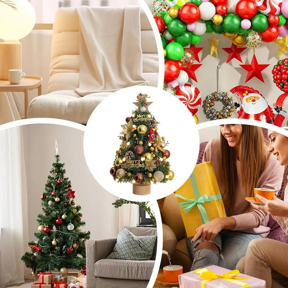 Decorated Tabletop Artificial Christmas Tree. Mini Pre-Decorated Holiday Tree with LED Lights, Ornaments & Star Topper