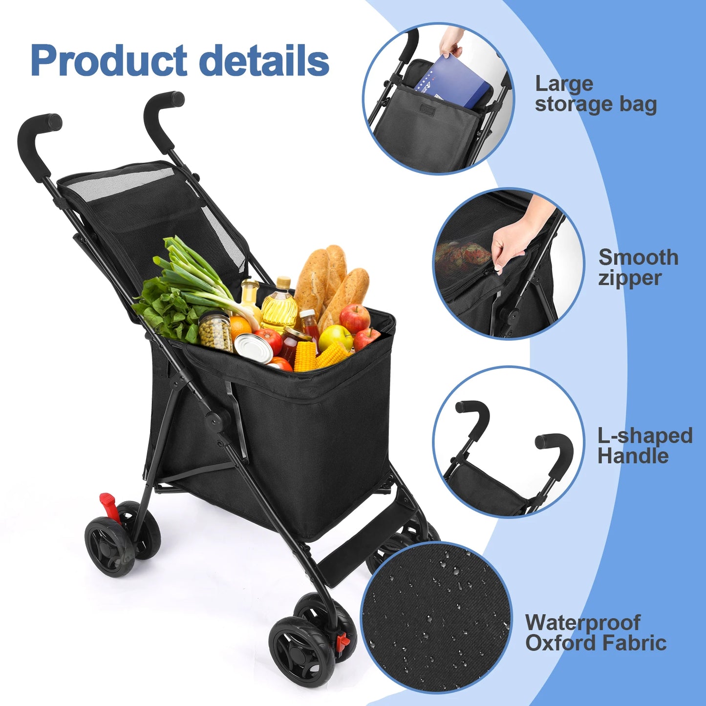 Multifunctional Folding Utility Wagon Cart – Portable Heavy-Duty Collapsible Rolling Cart for Shopping, Gardening, Camping, Beach & Grocery Transport