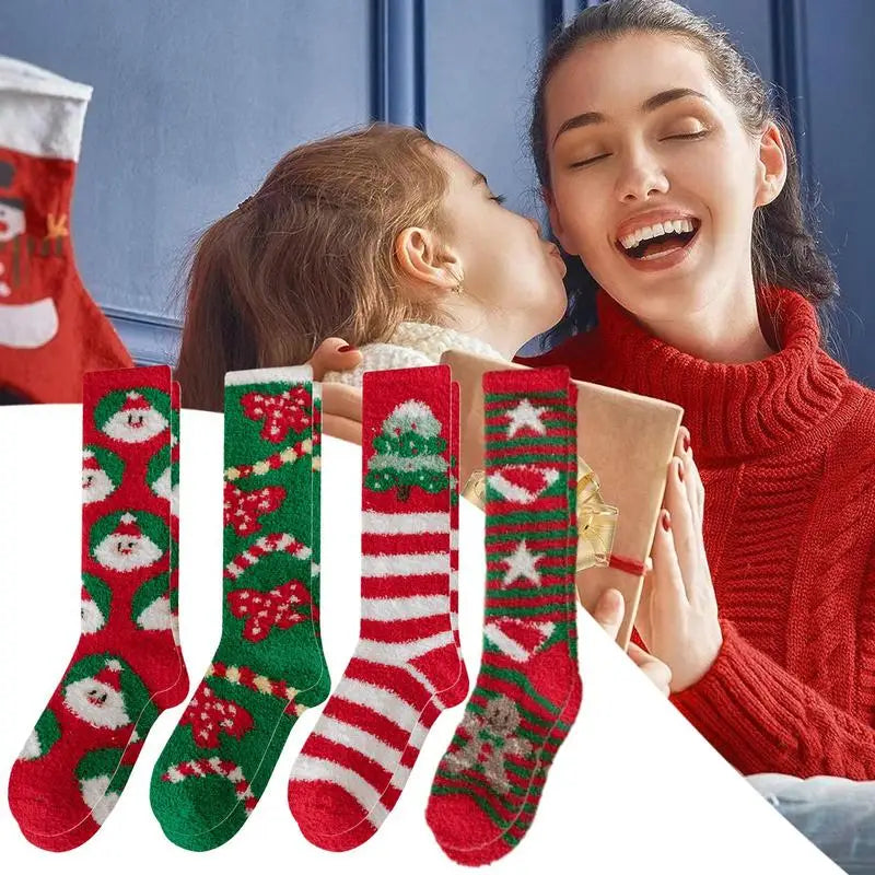 Warm Winter Christmas Socks Winter Crew Socks 4 Pairs Christmas Socks Unisex Holiday Socks Soft Novelty Christmas Supplies For