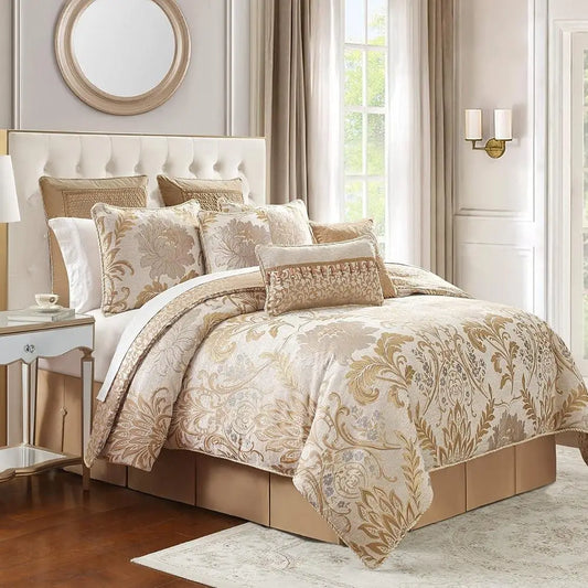 Queen Comforter Set 6 Piece Floral Jacquard Shams Bed Skirt