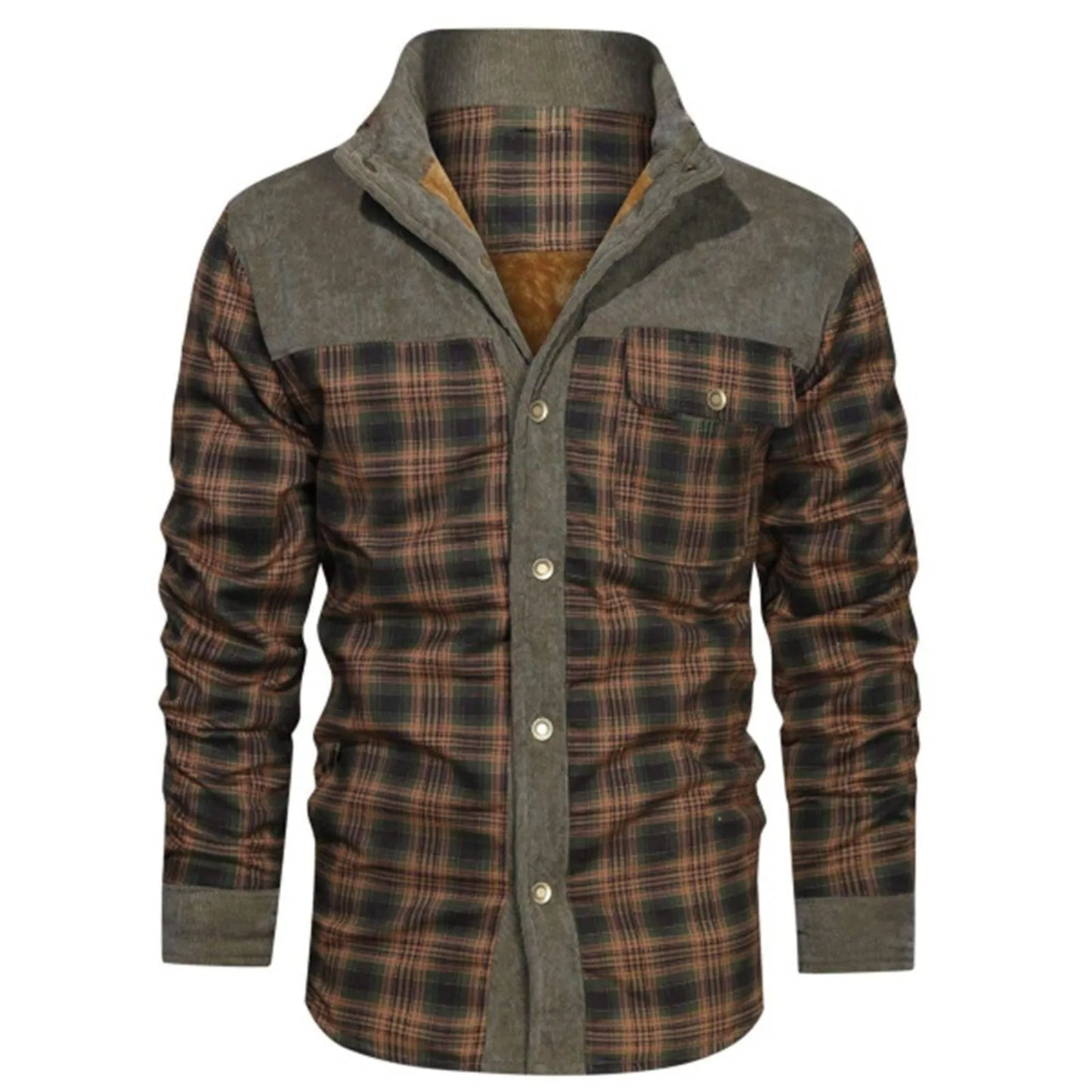 Men’s Fleece Lined Plaid Flannel Jacket .Warm Button Down Winter Coat