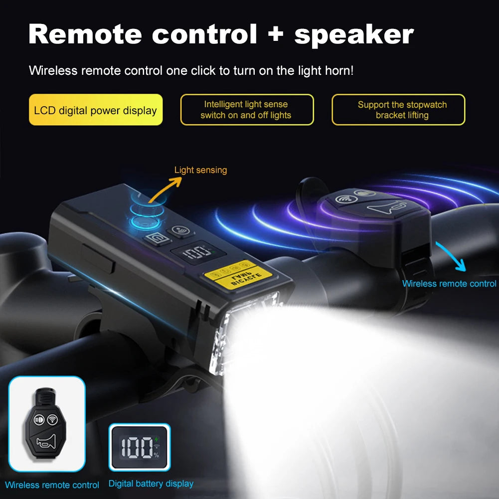 Bicycle Headlight With Horn Smart Sensor Remote Control