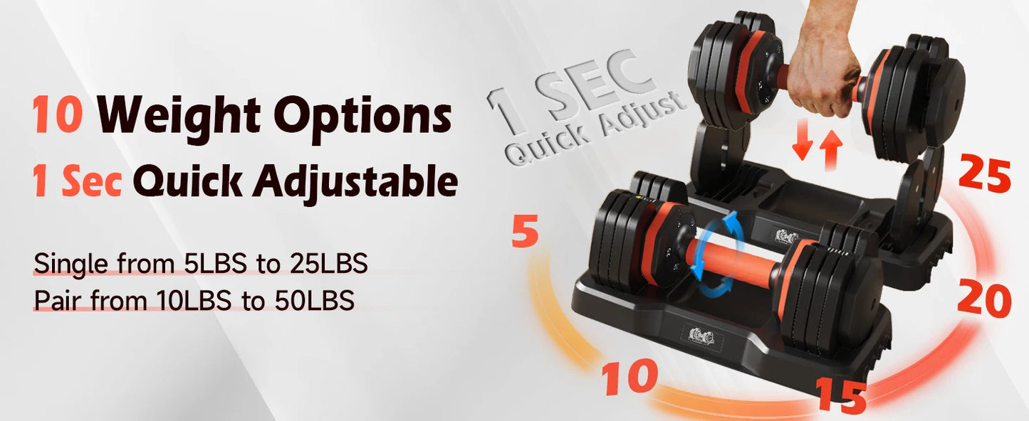 Adjustable Dumbbell Set 5LB–25LB Pair for Home Gym Strength Training