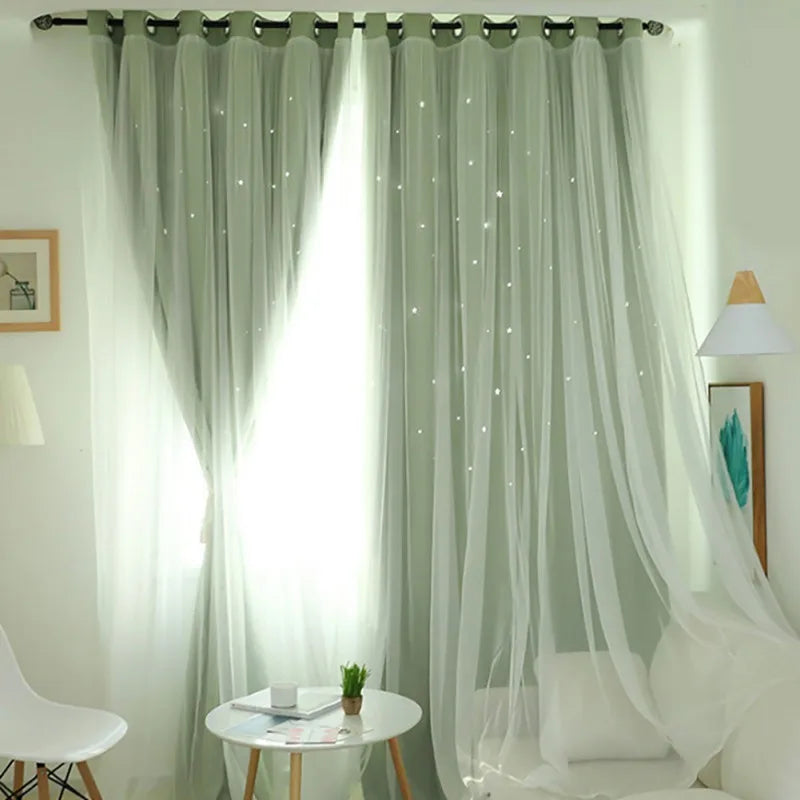 Dream Star Blackout Curtains. Elegant Double Layer Bedroom Window Panels