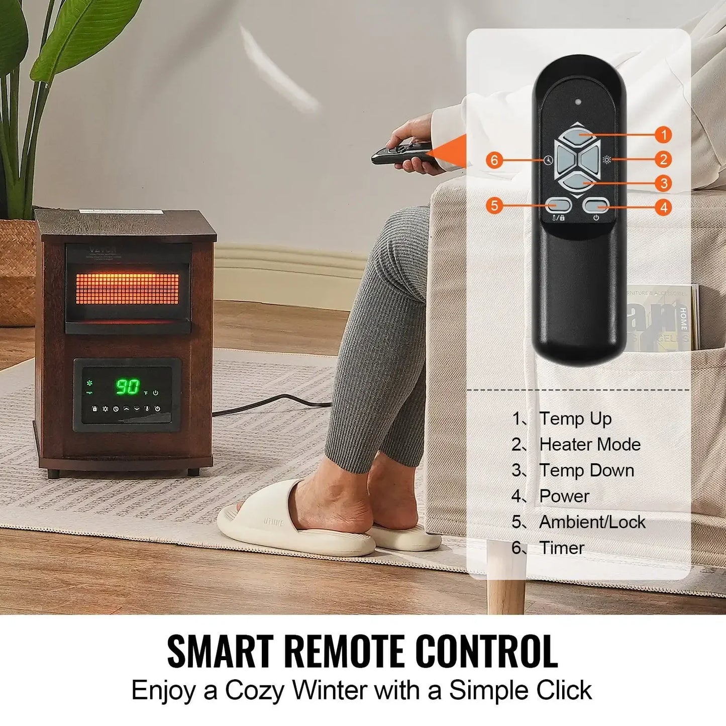 Infrared Heater, 1500W Remote Control Electric Space Heater, LED Patio Heater w/ 3 Speeds & Timer & Overheat